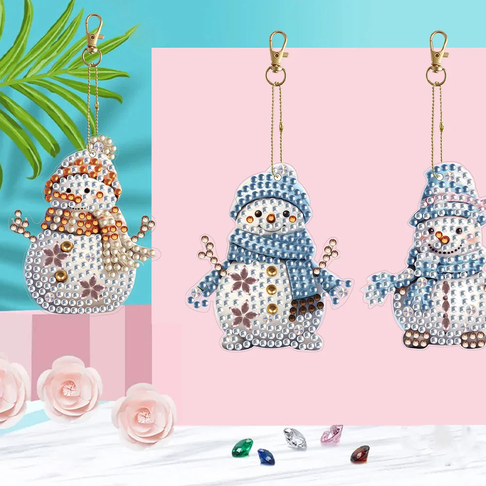 6pcs DIY Diamond Painting Keychains - Winter Snowman