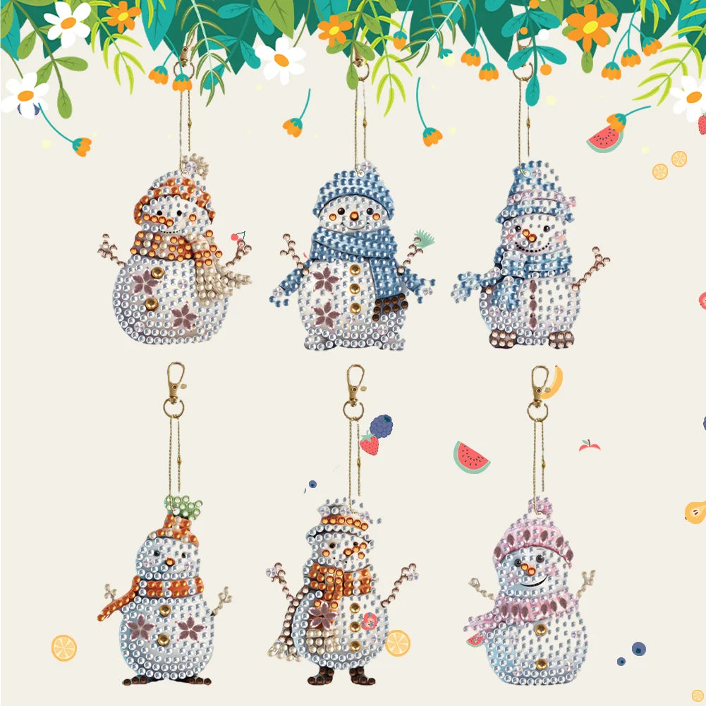 6pcs DIY Diamond Painting Keychains - Winter Snowman