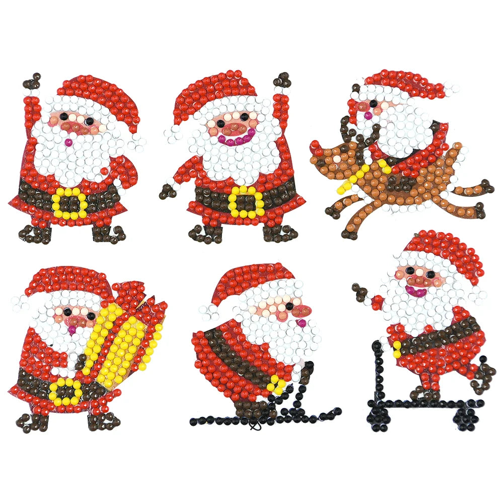 6pcs DIY Round Santa Claus Diamond Painting Adhesive Stickers