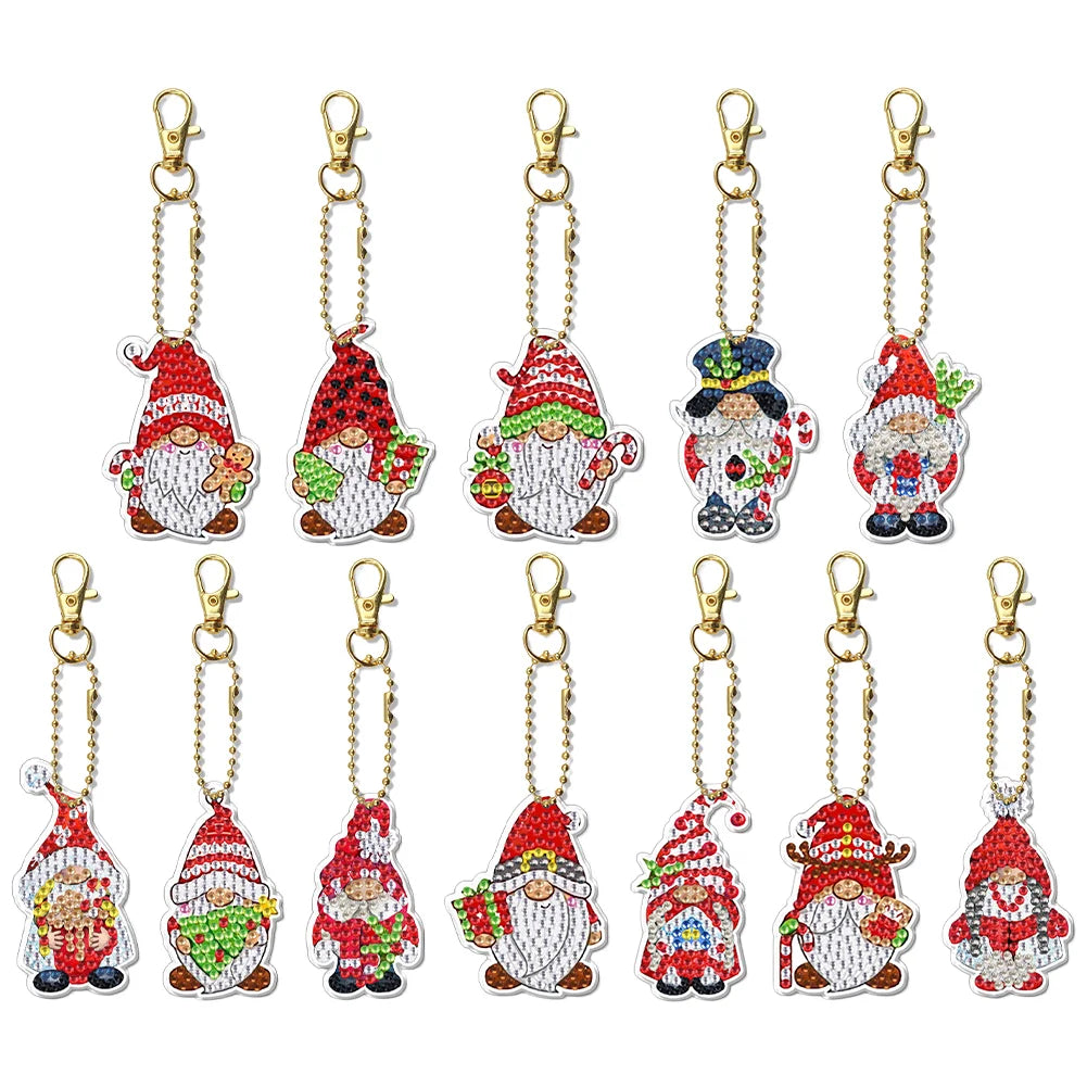 12pcs DIY Diamond Painting Keychains - Red Gnome