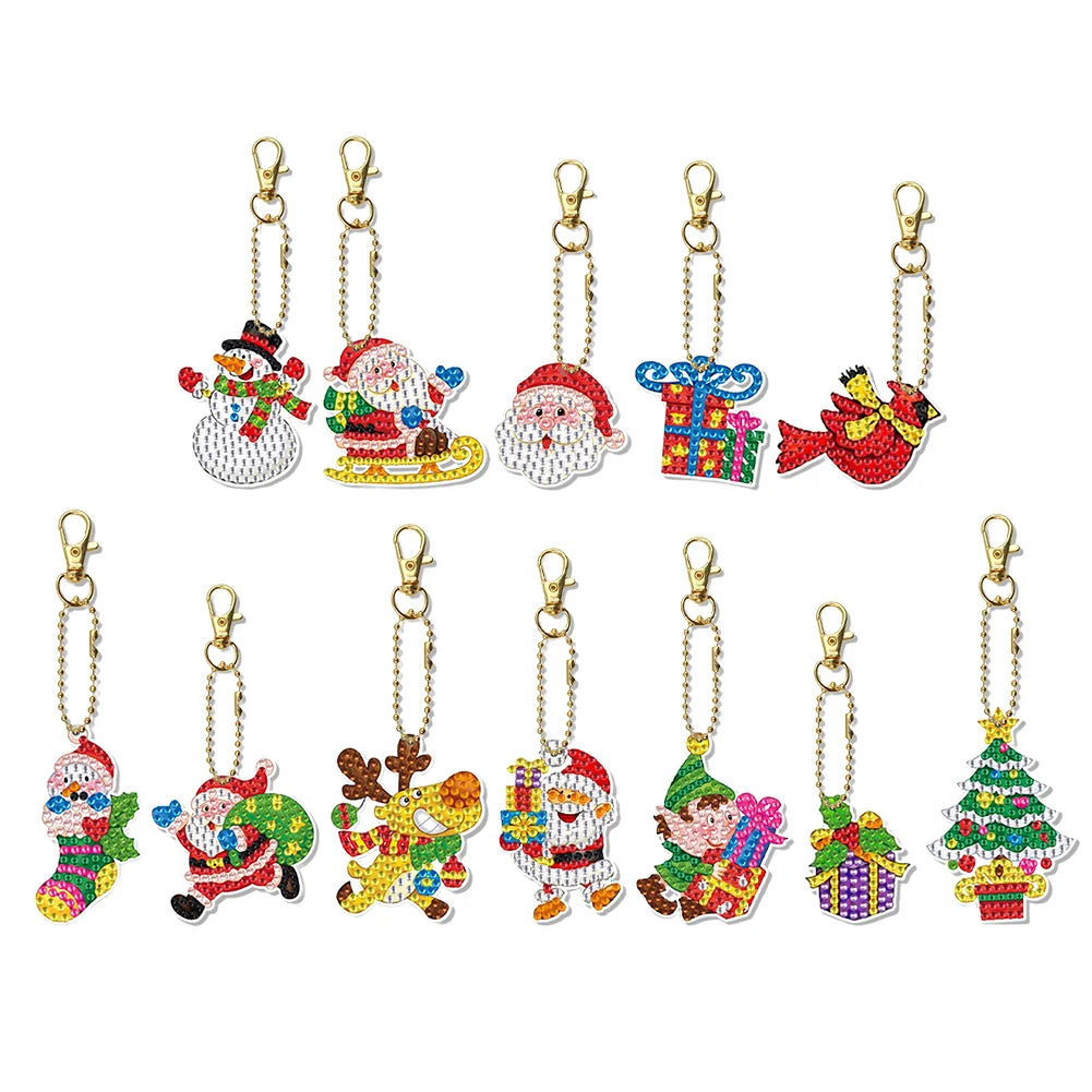 12pcs DIY Diamond Painting Keychains - Christmas