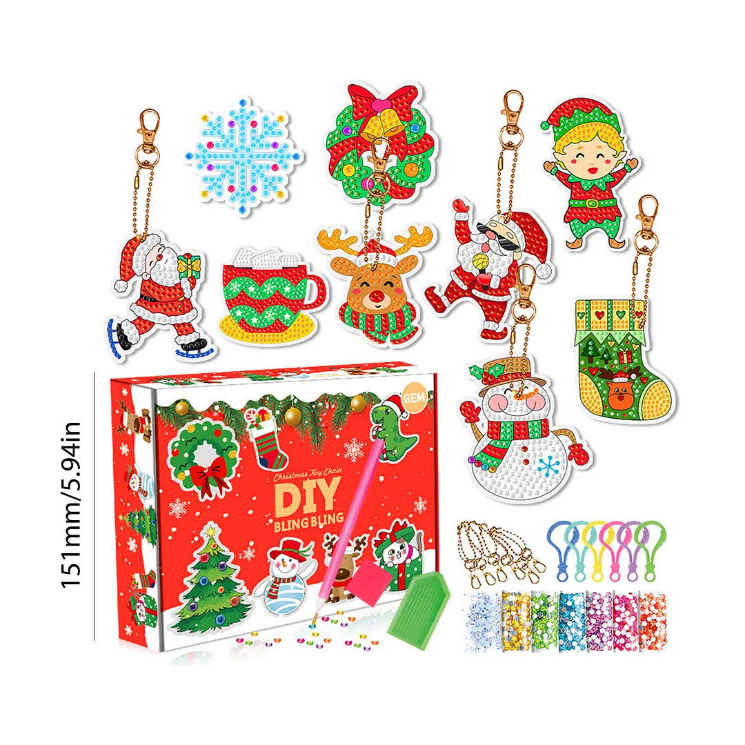 9pcs DIY Christmas Blind Box Acrylic Diamond Painting Keychain Gifts Boxes