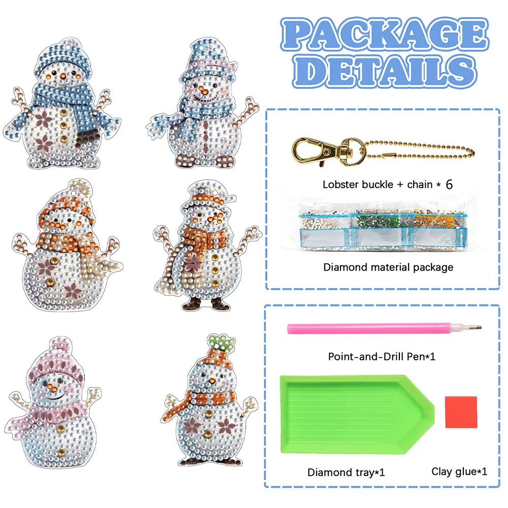 6pcs DIY Diamond Painting Keychains - Winter Snowman