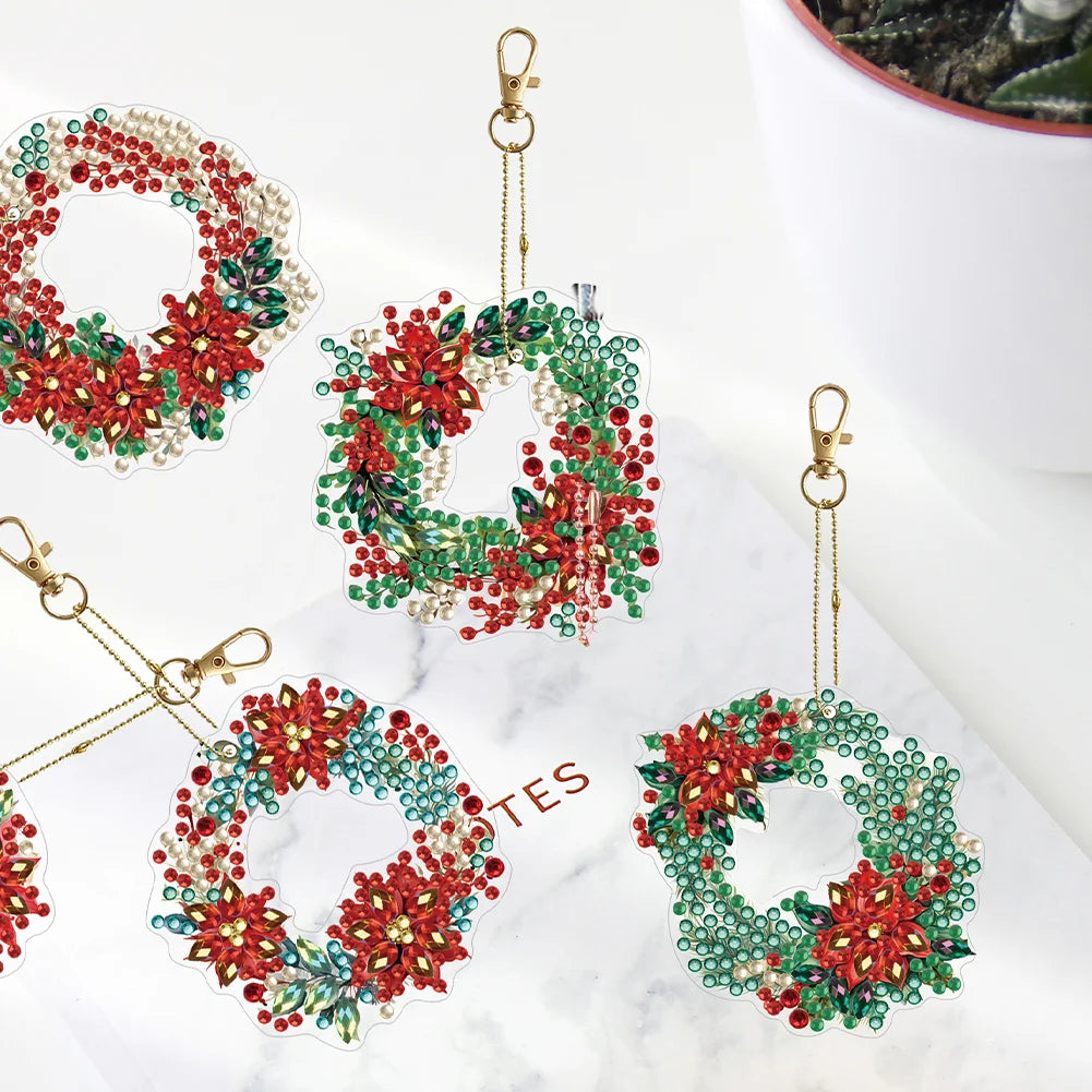 6pcs DIY Diamond Painting Keychains - Christmas Wreath