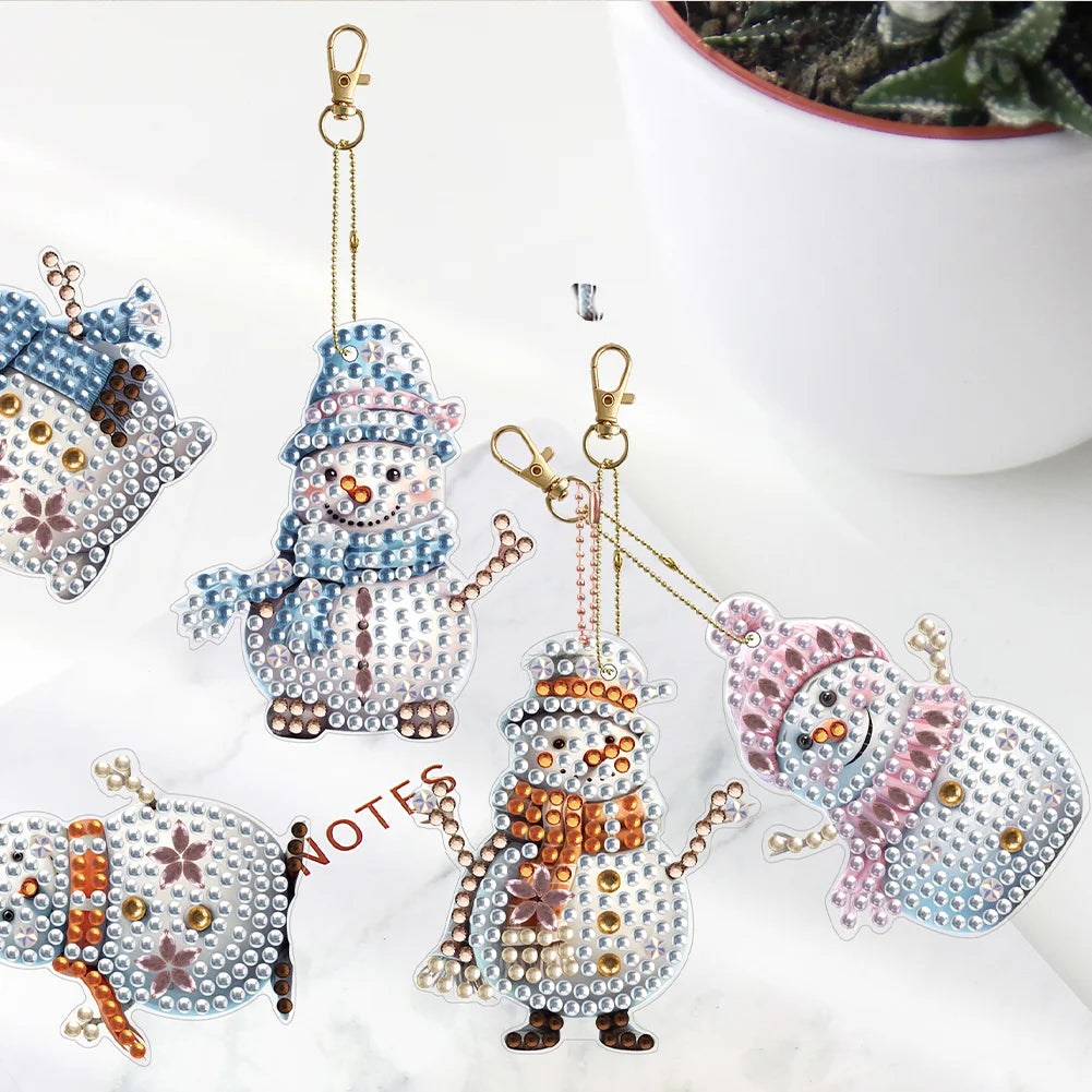 6pcs DIY Diamond Painting Keychains - Winter Snowman