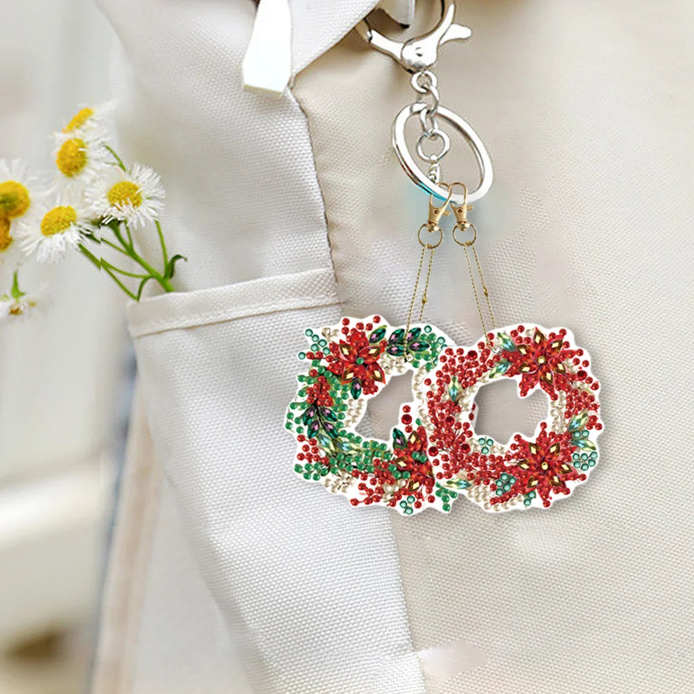 6pcs DIY Diamond Painting Keychains - Christmas Wreath