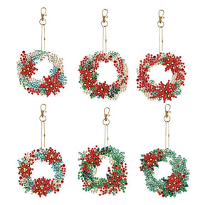 6pcs DIY Diamond Painting Keychains - Christmas Wreath