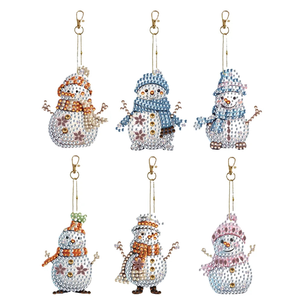 6pcs DIY Diamond Painting Keychains - Winter Snowman