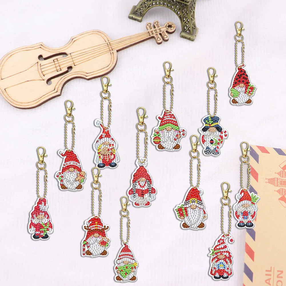 12pcs DIY Diamond Painting Keychains - Red Gnome