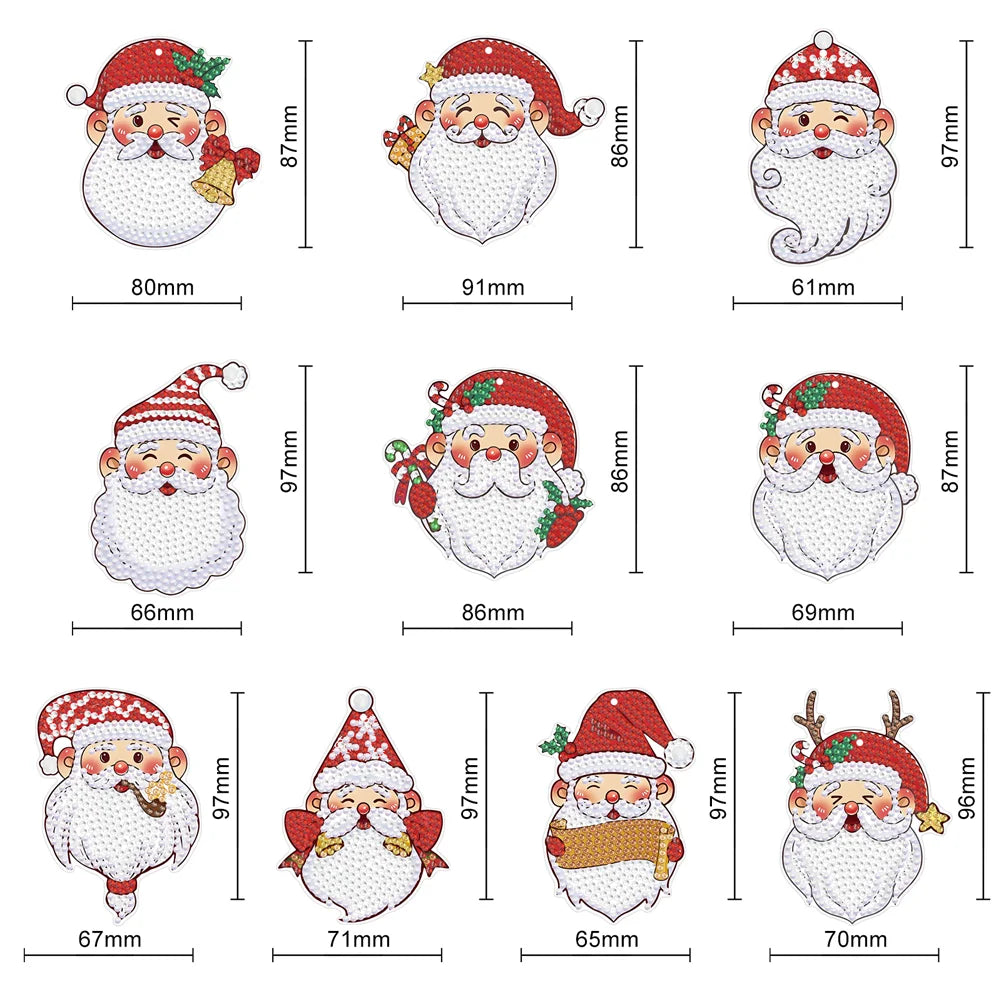 10pcs 5D DIY Santa Claus Diamond Painting Hanging Ornament