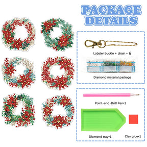 6pcs DIY Diamond Painting Keychains - Christmas Wreath