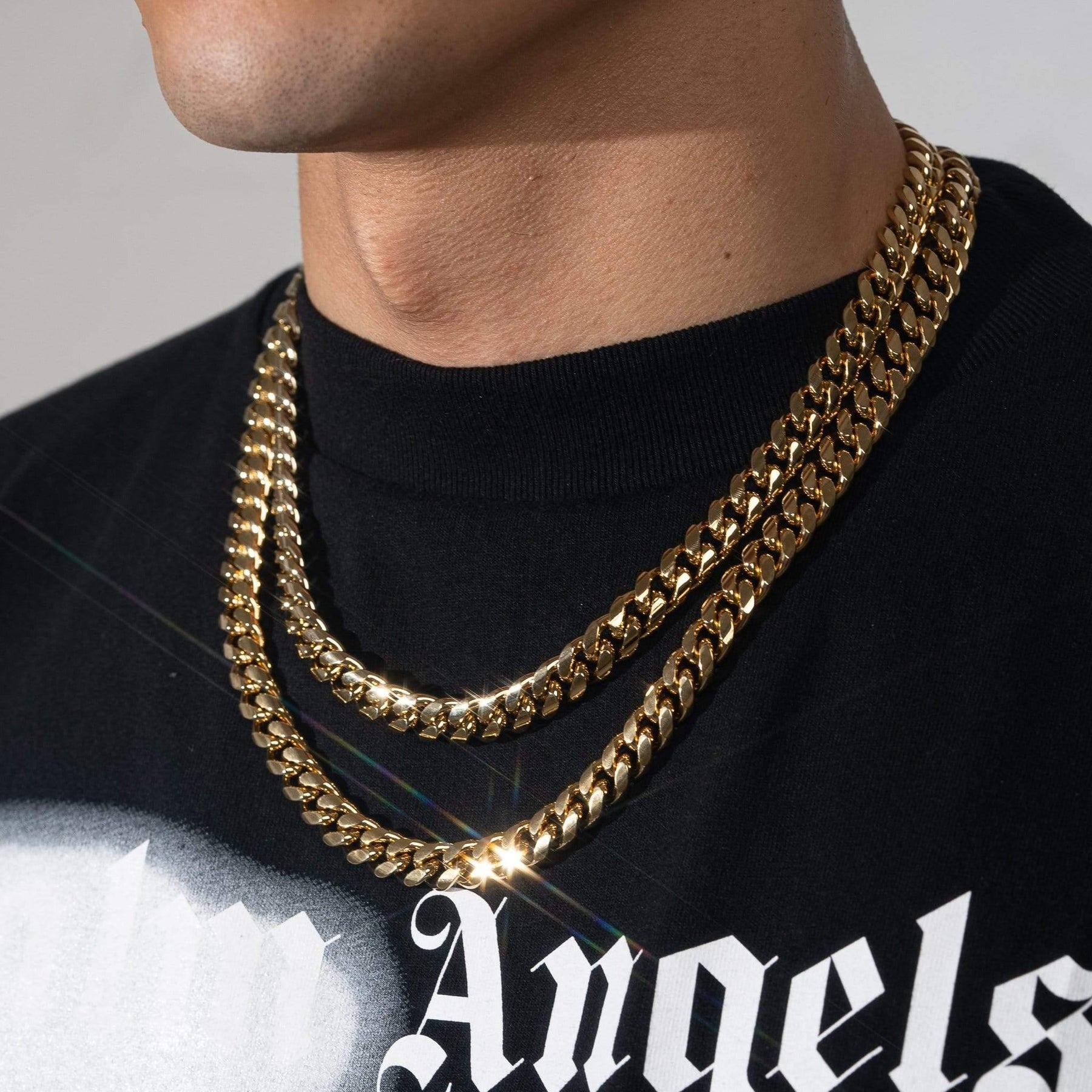 10mm Cuban Iced Clasp Chain - Gold