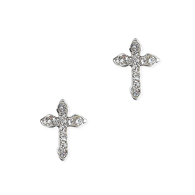 Silver Gothic Cross Zircon Stud