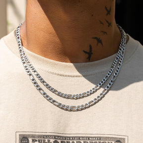 6mm Figaro Chain - White Gold