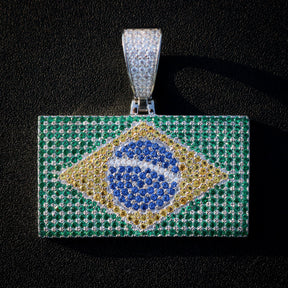 Brazil Flag Pendant - Real 925 Silver