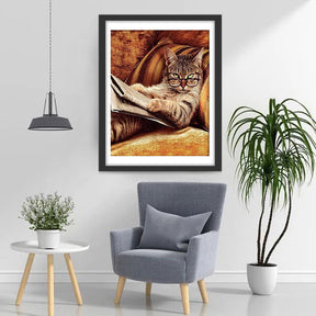 Katze mit Brille auf dem Sofa Diamond Painting