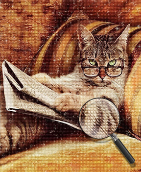 Katze mit Brille auf dem Sofa Diamond Painting