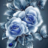 Fantastische blaue Rosen und Schmetterling Diamond Painting