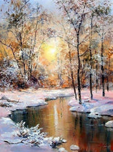 Wald und Fluss im Winter Diamond Painting