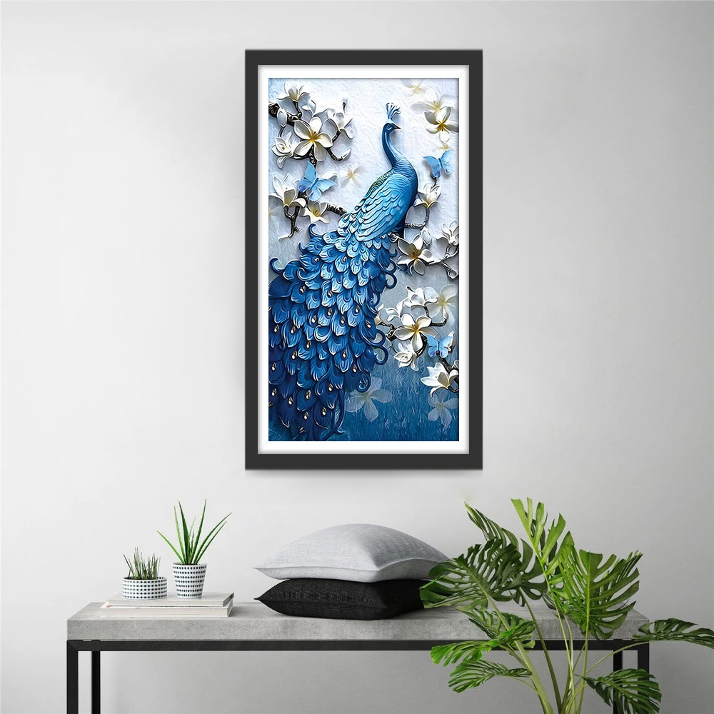 Blauer Pfau auf Magnolienbaum Diamond Painting