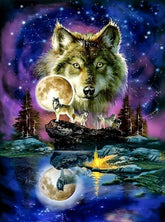 Wolf Mond Spiegelbild Diamond Painting