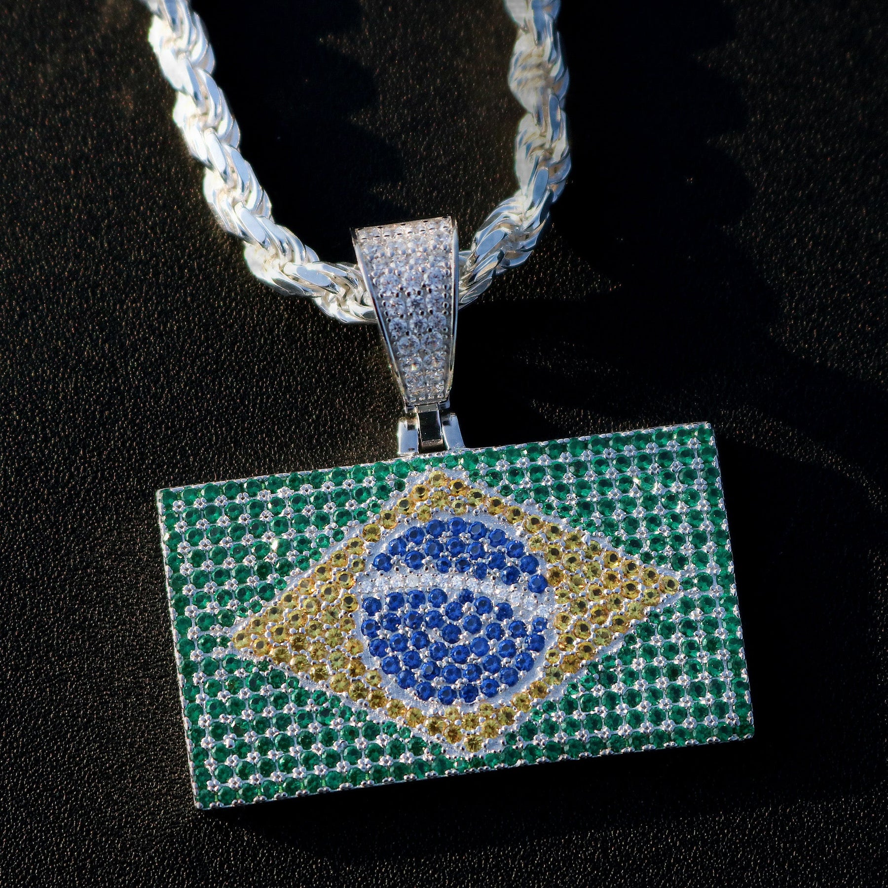 Brazil Flag Pendant - Real 925 Silver