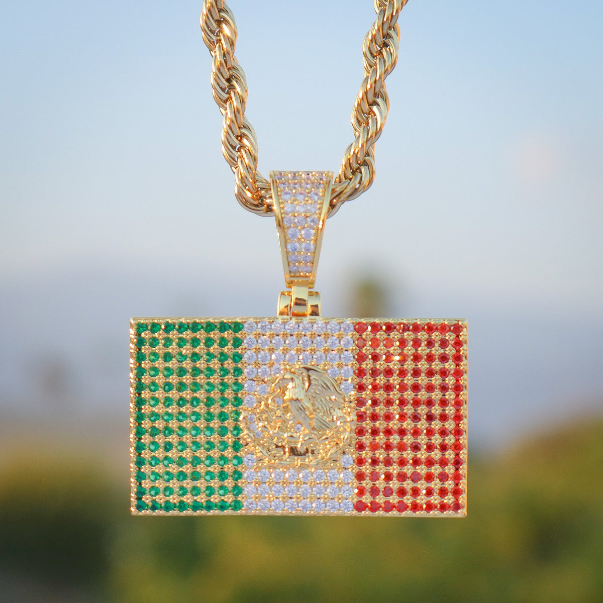 Mexican Flag Pendant - Gold